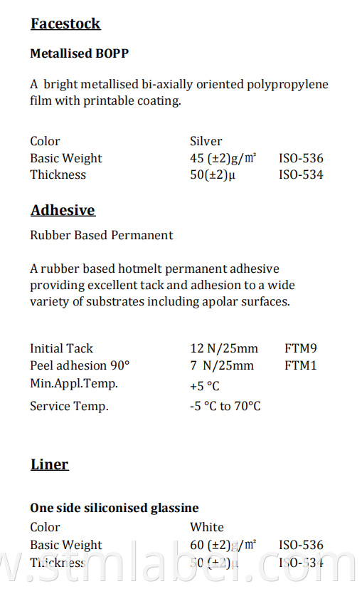 Metallised Bopp Rubber Based Permanent White Glassine